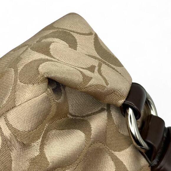 COACH F15510 Ashley Signature Sateen Carryall Khaki Gold Mahogany Leather Silver - Picture 12 of 16